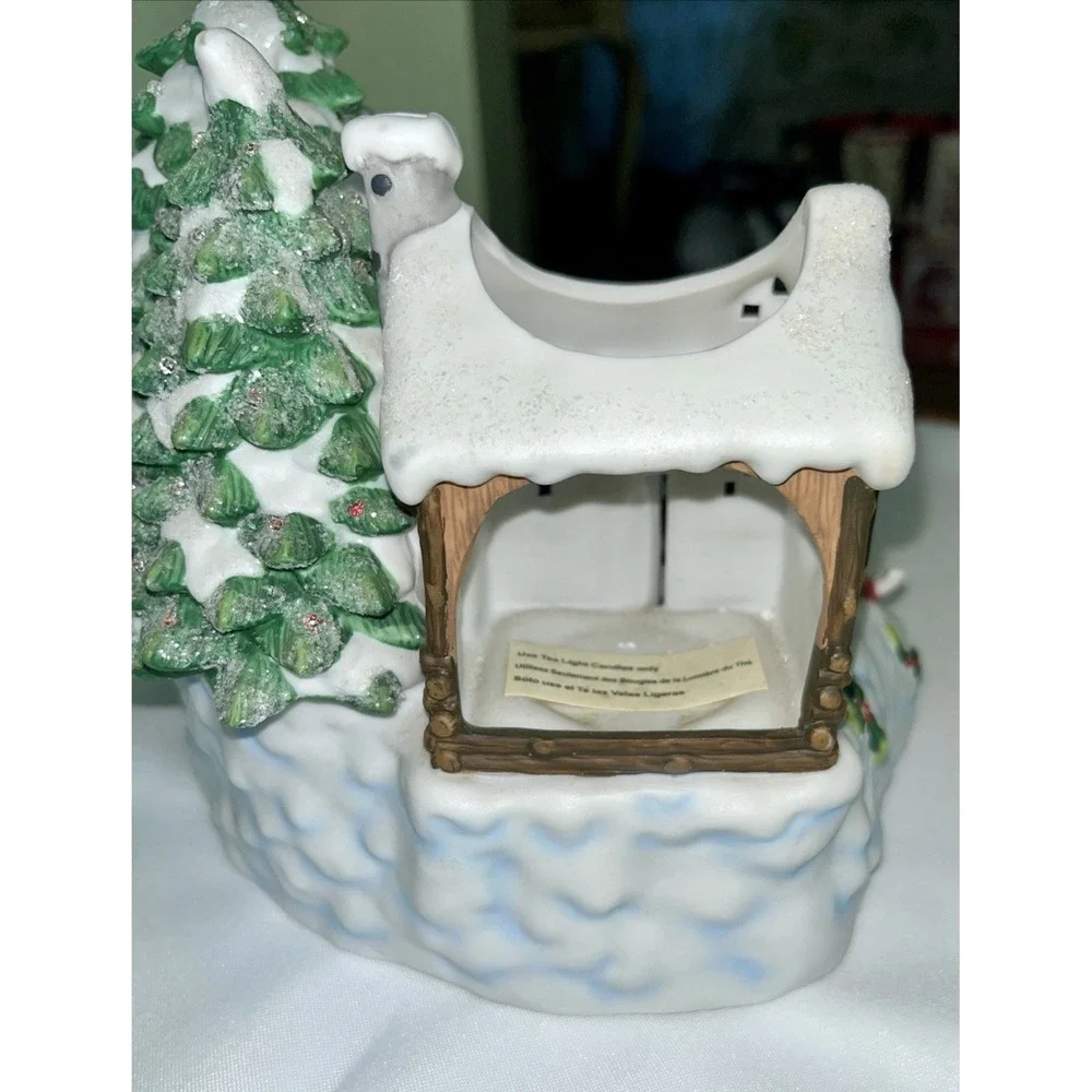 Home Interiors Musical Lighted Winter Scene Skating Snowman Figurine Works Great